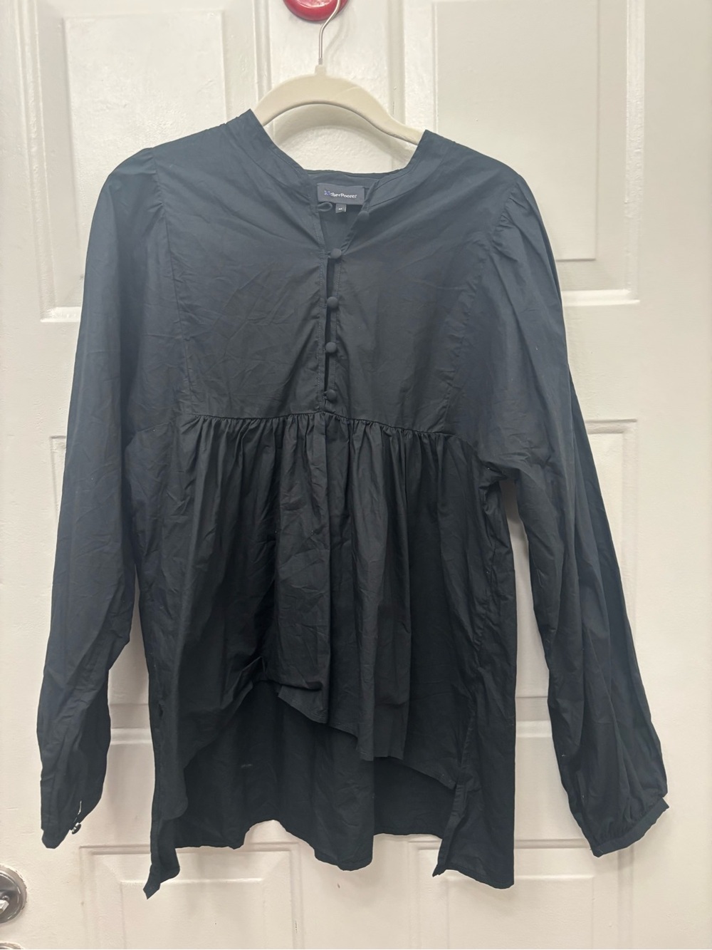 Richer Poorer Black Button-Pleat Long-Sleeve Blouse 100% Cotton